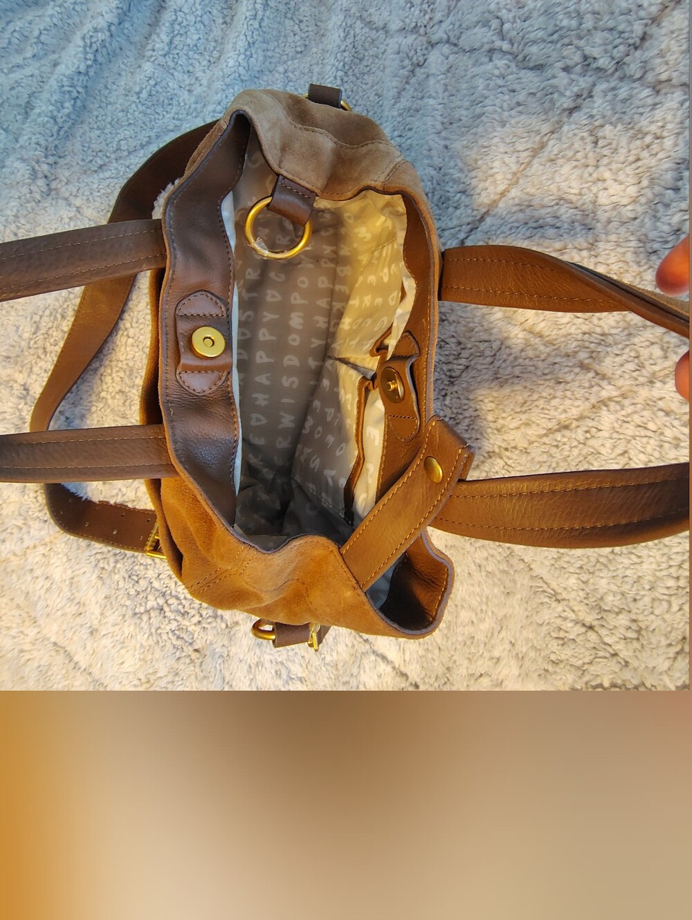 Aimee Kestenberg Tan Brown Suede Leather Shoulder Bag with Brass Accents - Picture 10 of 15